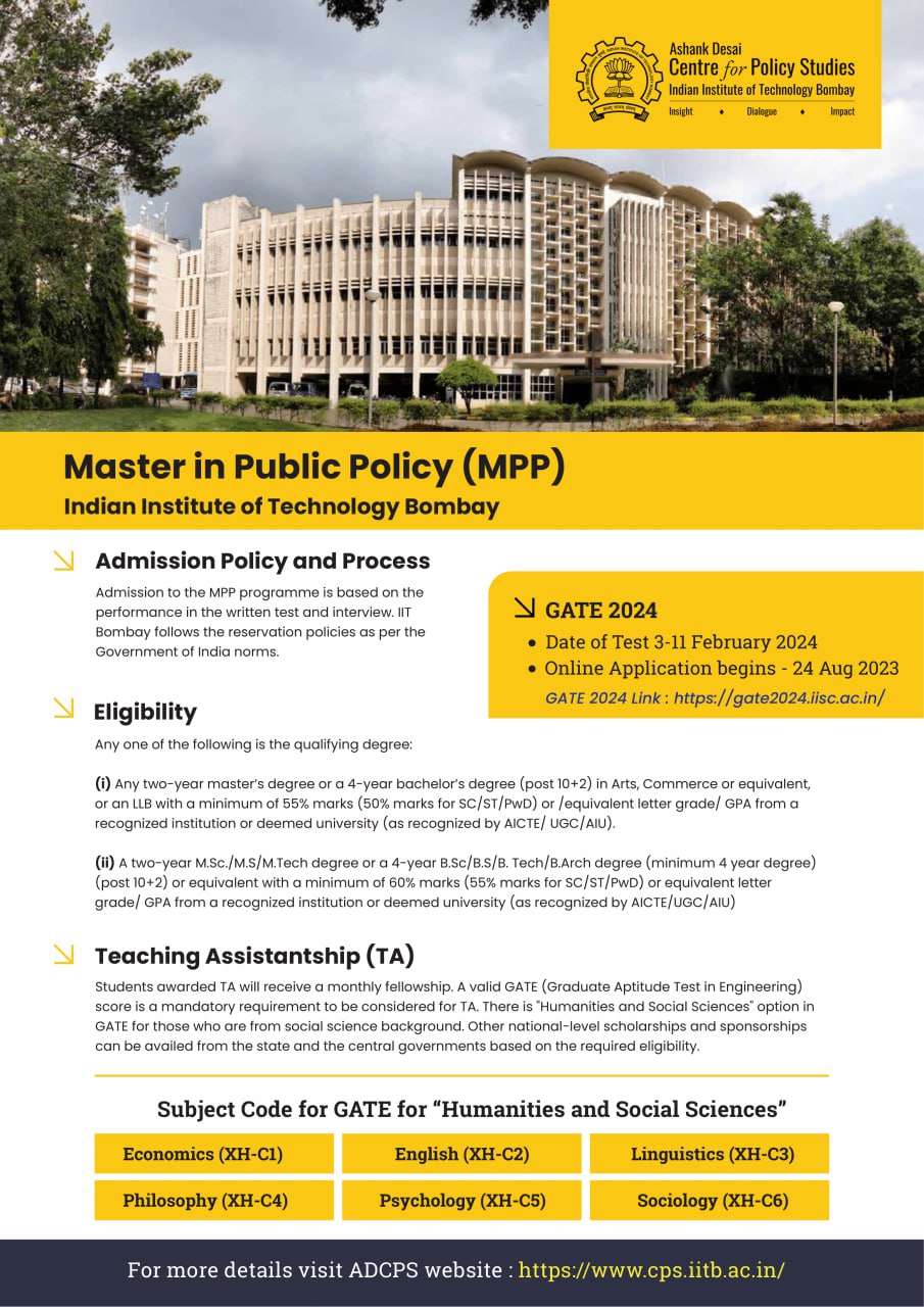 Register for GATE to apply for Masters in Public Policy – Ashank Desai  Centre for Policy Studies, IIT Bombay